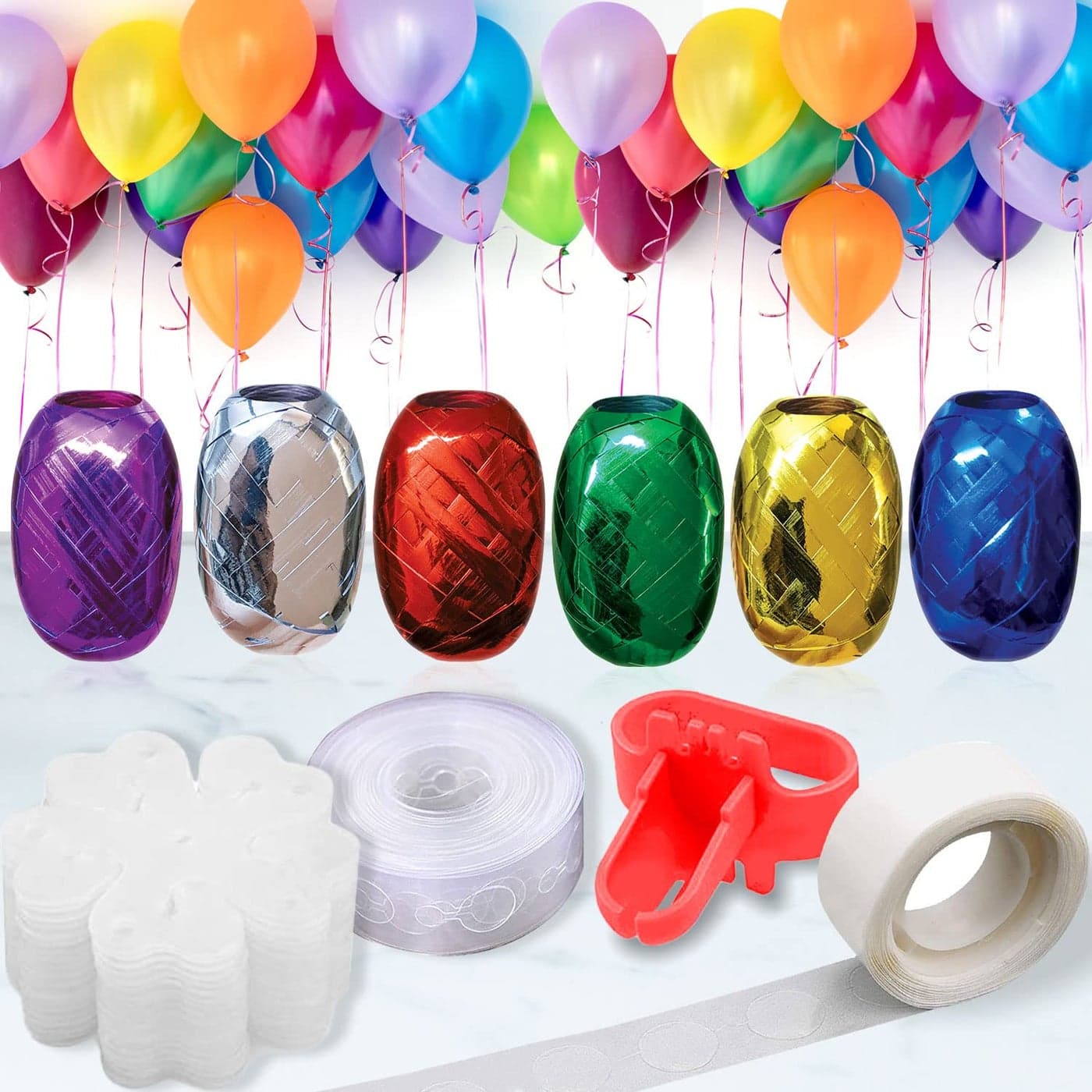 Wobbox Balloon Decorations 100 Sticky Dots 1 5M Garland Tape 6 Flower Clip 1 Balloon Knot 6 PcsLot 5Mm X 10M Ribbon For Party Decorations Balloon Decoration Party Decorations Items