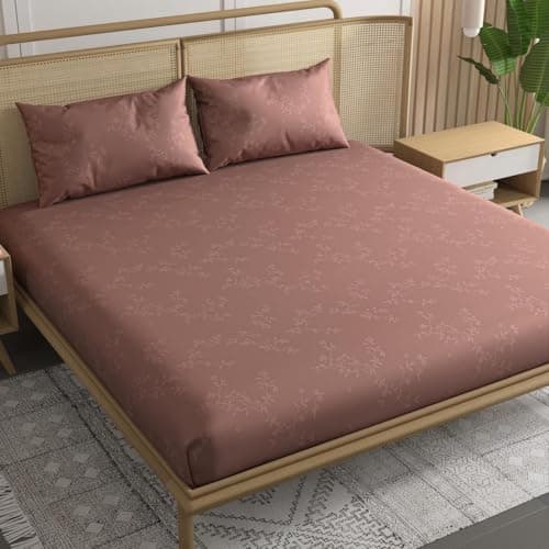 Trance Home Linen 100% Egyptian Cotton 300TC Long Staple Jacquard Weave Bed Sheets Flat Bedsheet Queen Bed Size Flat Bedspread with 2 Pillow Covers (86 x 104 inch, Dusty Rose)