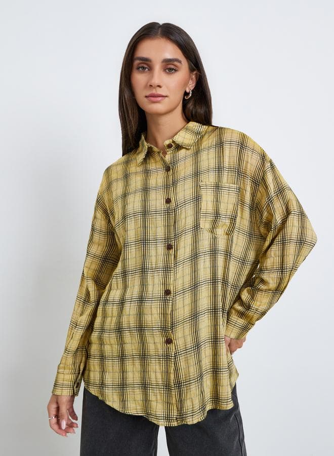 Women Plaid Preppy Style Oversized Shirt
