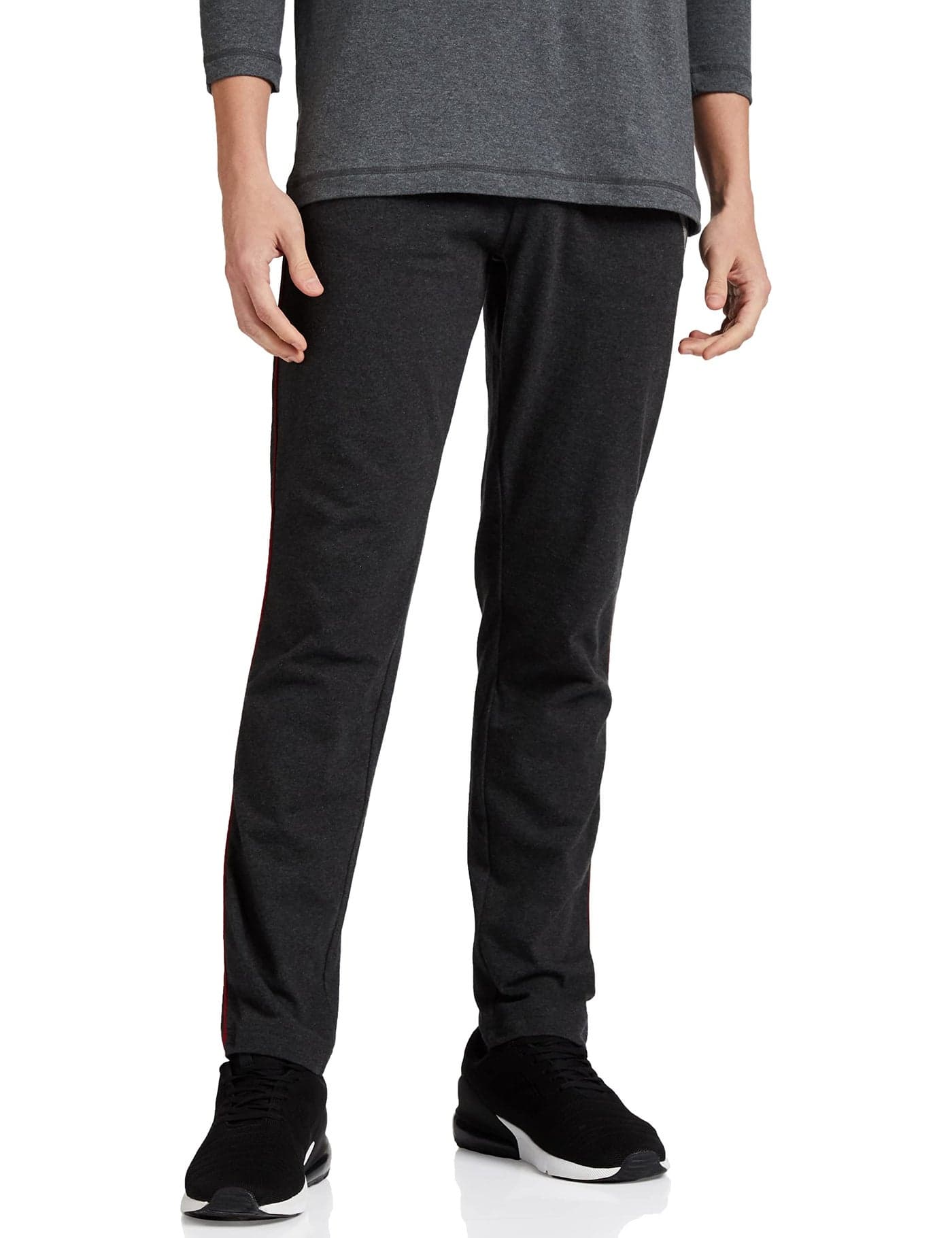 Van Heusen Men Athleisure Smart Tech Regular Fit Mid Rise Trackpants-Easy Stain Release,Anti Stat,Ultra Soft_50056_Charcoal Melange_L