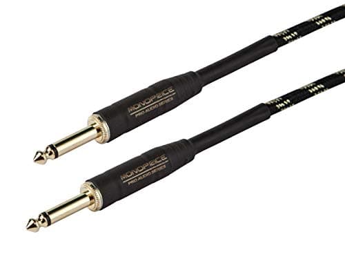 Monoprice 1/4-Inch TS Male Guitar and Instrument Cable - 15 Feet - Black & Gold | 20AWG - Gold Plated - Cloth Series