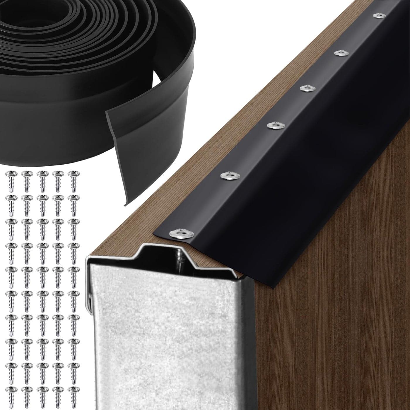 Pangda 36 ft Garage Door Top and Side Seal PVC with 50 Screws Garage Door Seals Weatherproofing Seal Strip Insulation Universal Sealing ProfessionalBlack
