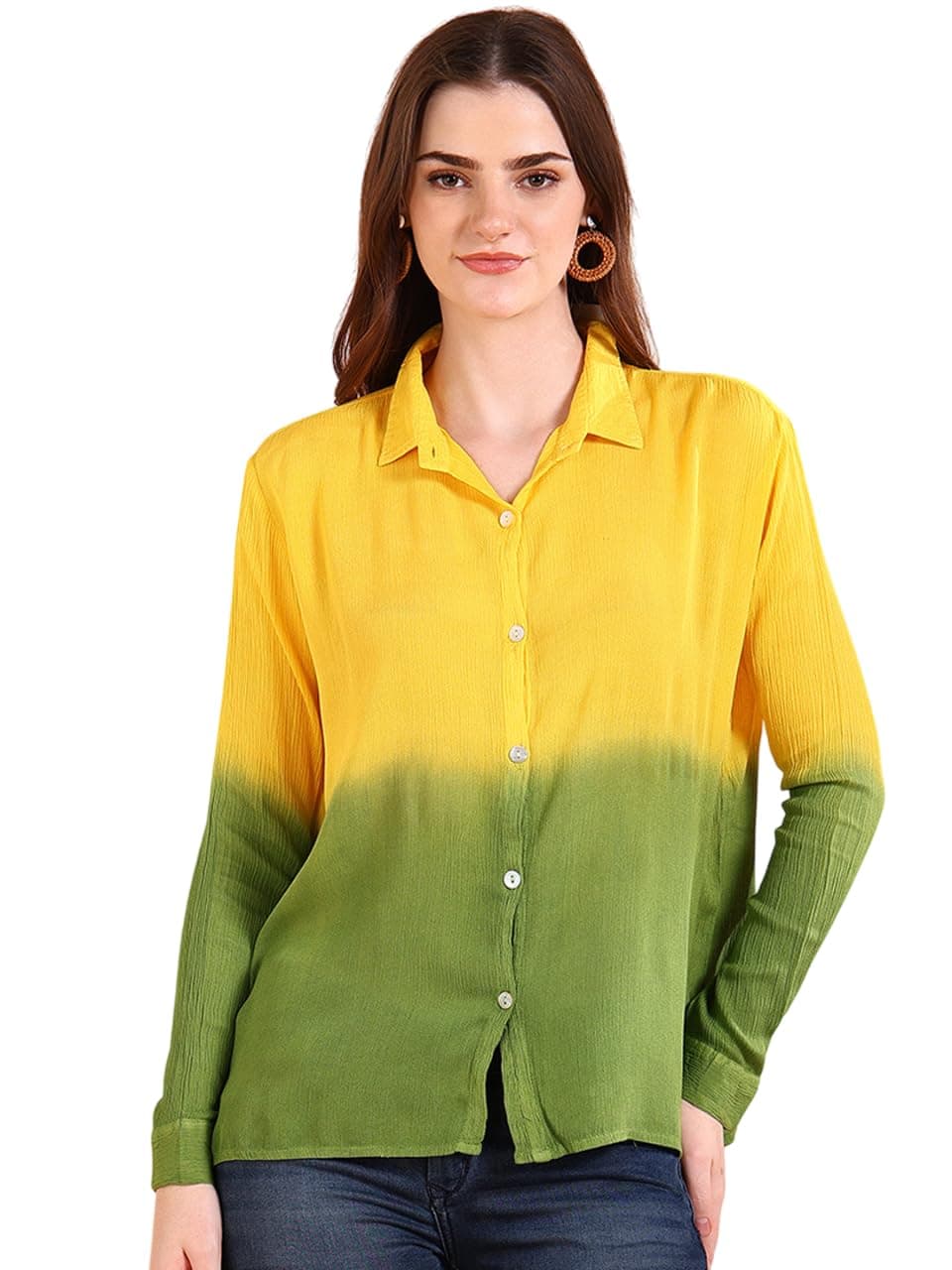 Maaesa Yellow Tie-Dye Crepe Loose Fit Shirt