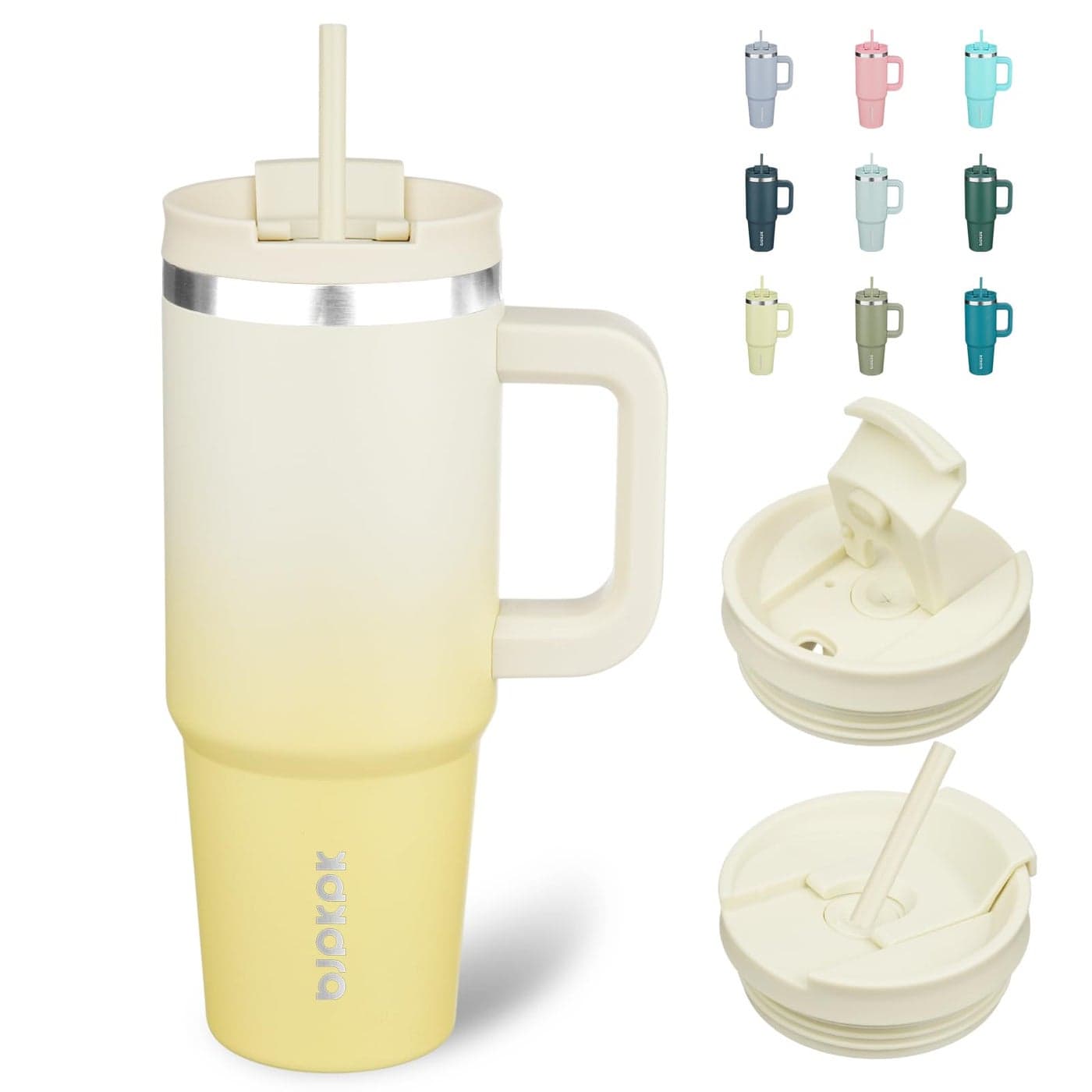 BJPKPK Tumbler With Handle And Straw 30oz Insulated Tumbler Cups With Lid Stainless Steel Travel Coffee MugLemon