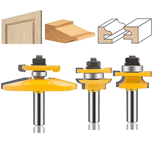LEATBUY 3 PCS Router Bit Set 1/2-Inch Shank, Round Over Raised Panel Cabinet Door Ogee Rail and Stile Router Bits, Woodworking Wood Cutter, Wood Carbide Groove Tongue Milling Tool(Panel)