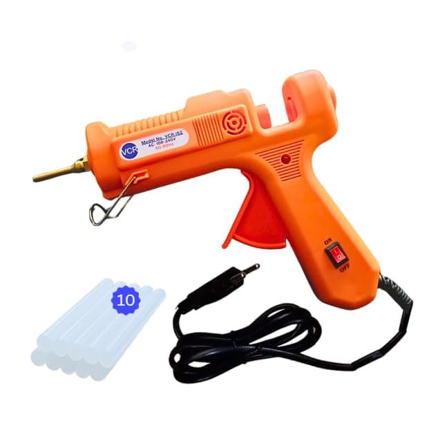 VCR 150W Professional Hot Melt Glue Gun Long Nozzle - Triple Power Rapid Heating Gun with ON/Off Switch for Precise Glue Output - Easy To Use Glue Gun + 10 Transparent - 11mm Glue Sticks - VCR 152