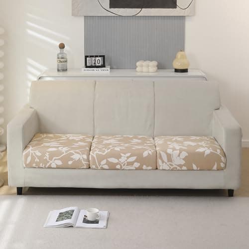 HOKIPO 'Elira Series' 140gsm Elastic Individual Seat Cushion Cover, 3-Piece Sofa Cushion Cover, Buff Brown Sillehoute Floral (AR-5348-C7*3)