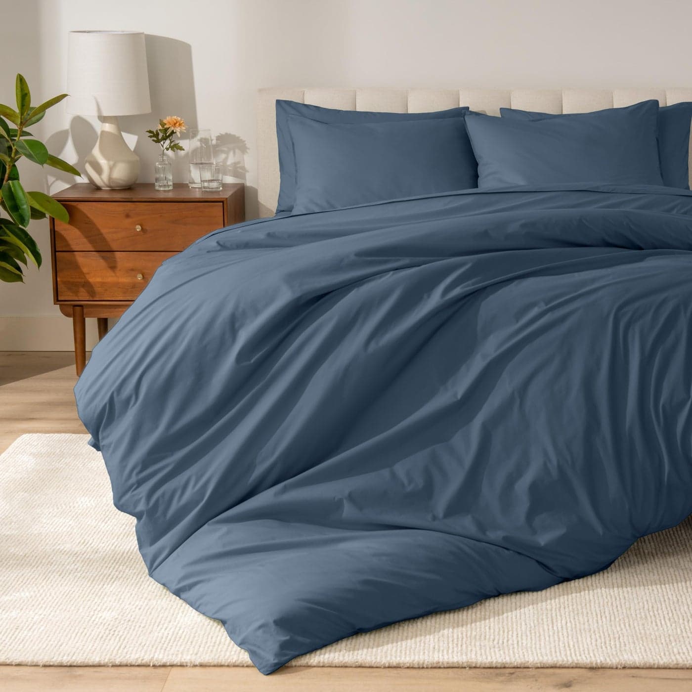 Bare Home 100 Organic Cotton Queen Duvet Cover Set Crisp Percale Weave Lightweight Breathable Cooling Duvet Cover Set Queen Bering Sea