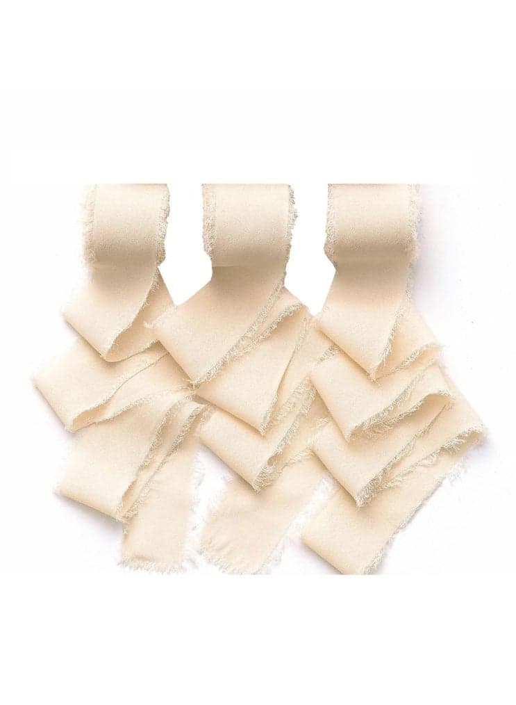 3 Rolls Handmade Fringe Chiffon Silk Ribbon, Champagne Beige Ribbons Set, Frayed Edge Ribbon, Fringe Fabric Ribbons for Wedding Invitations, Bridal Bouquets, Gifts Wrapping, DIY Crafts (1.5Inch x 5m)