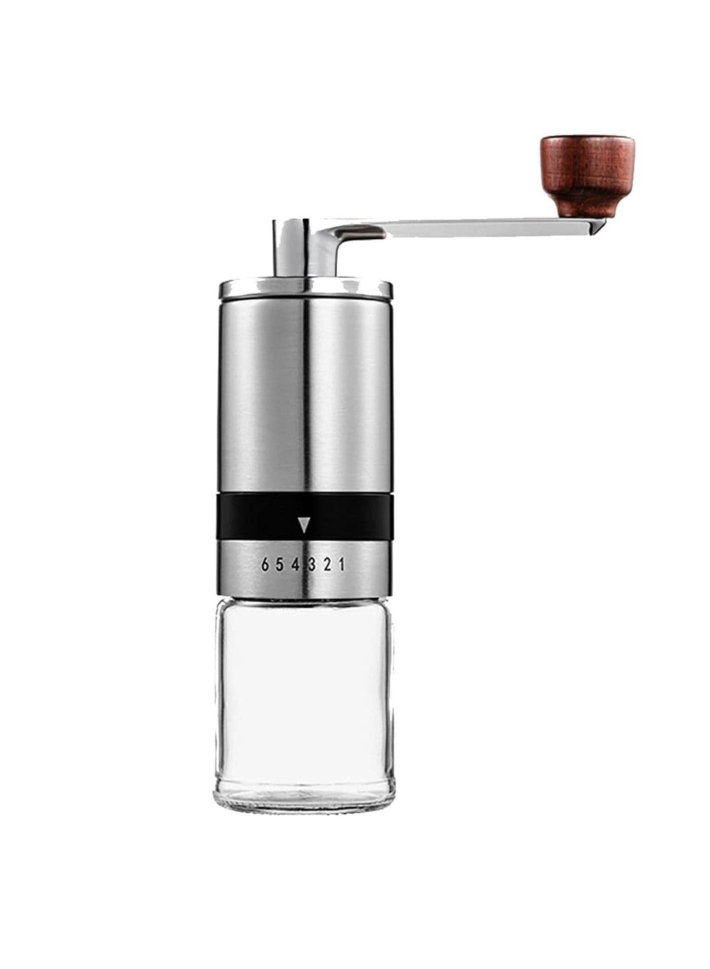 Manual Coffee Grinder with Stainless Steel Burr, Ceramic Grinding Core Hand Held Mill External Thickness Adjustment, Portable Crank