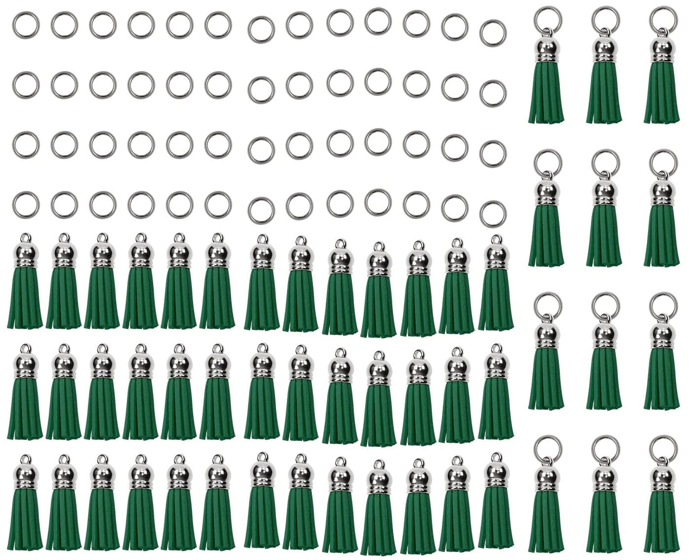 Mini Skater Suede Faux Leather Tassels for Jewelry Making 100Pcs Silver Cap Leather Trim Fringe Tassel Bulk with 100Pcs Jump Rings Sewing Accessories Dark Green
