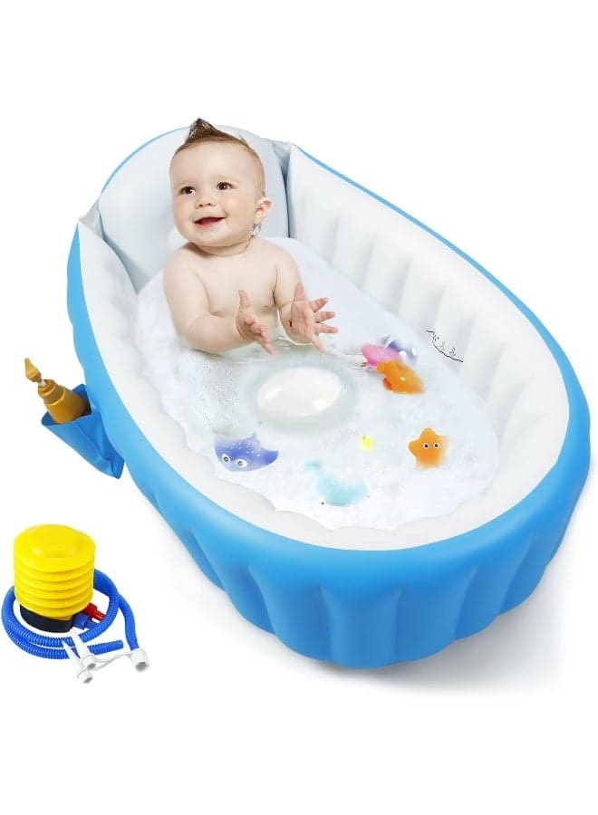 PandaEar Baby Inflatable Bathtub, Portable Travel Baby Infant Bath Tub Toddler Bathtub with Air Pump, Foldable Non-Slip Shower Basin Mini Air Swimming Pool for Newborn (Blue)