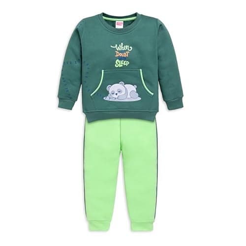 LuvLap Baby Boys Full Sleeve Sweatshirt & Pyjama Set Pack of 1, Cotton Rich Fleece, Winter Green, L (6 to 12 Months)
