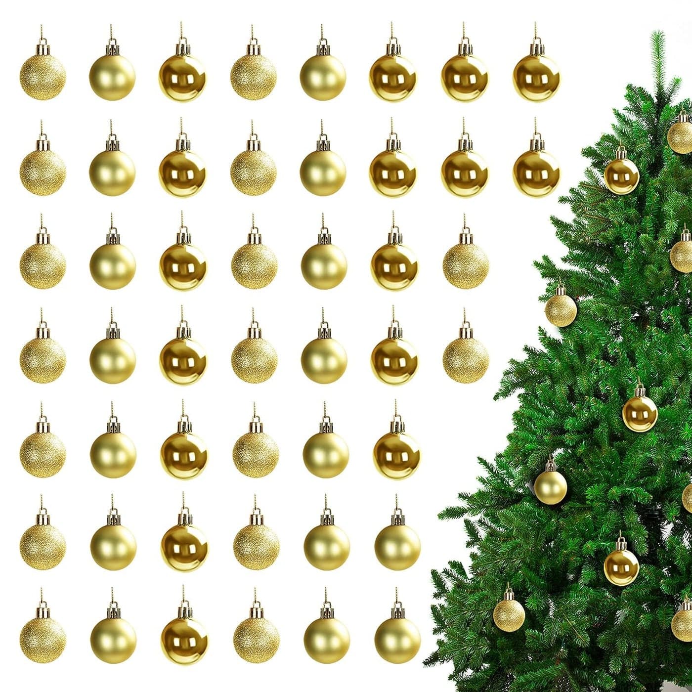 Lazybeee 48Pcs Christmas Tree Decorations 35cm Baubles Set Matte Designed Glitter Hanging Balls with StringXmas New Year Decoration Ornament Item for Home Office Church Gold