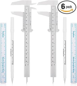 6Pcs Eyebrow Mapping Tools 2Pcs Eyebrow Measuring Ruler 2Pcs White Marker Pen with 2Pcs Paper Ruler Skin Marker Eyebrow Makeup Position Mark Tools