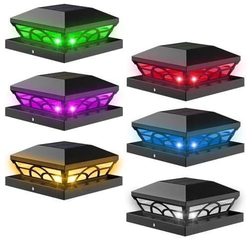 TSUN Solar Post Cap Lights 6 Pack Outdoor Waterproof RGB Color Changing Light for 35x35 4x4 5x5 55x55 WoodVinyl Fence Posts Solar Deck Lights for Patio Garden Porch