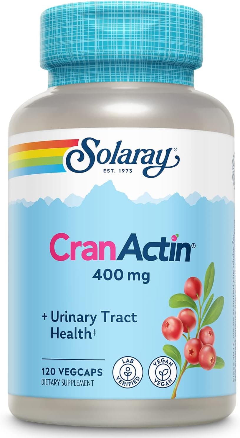 SOLARAY CranActin Cranberry Extract 400 mg Cranberry Supplements for Women and Men Bladder and Urinary Tract Health Support with Vitamin C Vegan 60Day Guarantee 120 Servings 120 VegCaps