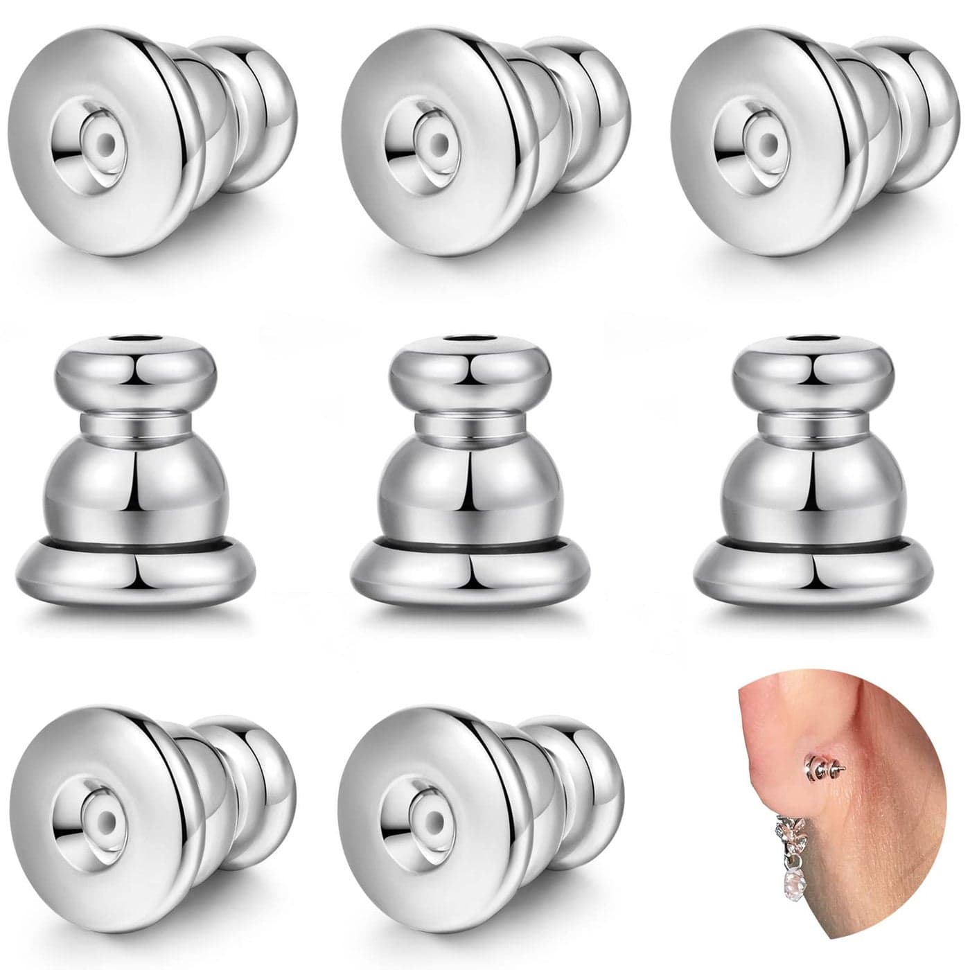 Earring Backs for Studs 18K Gold Bullet Earring Backs Replacements for StudsDroopy Ears Secure Locking Backings for Sensitive Ears HypoallergenicComfortable Silver 8 PCS