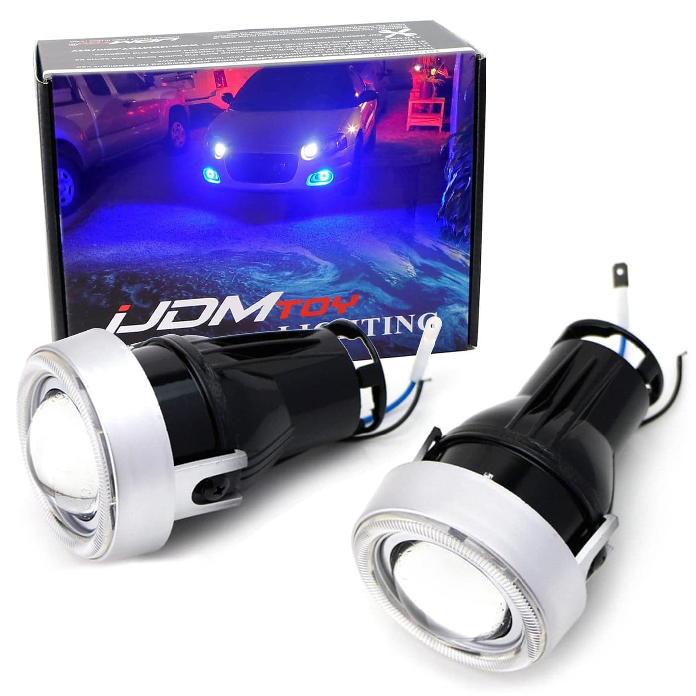 iJDMTOY 3Inch Projector Fog Light Kit w 40SMD Ultra Blue LED Halo Ring Angle Rings Universal Fit With Car SUV Truck ATV RV etc