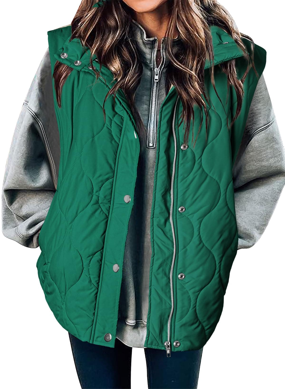 EVALESS Casual Cropped Puffer Vest Women Lightweight Quilted Stand Collar Sleeveless Jackets Fall Winter 2025 Outfits Button Zip Up Warm Coat Outerwear with Pockets Green X-Large