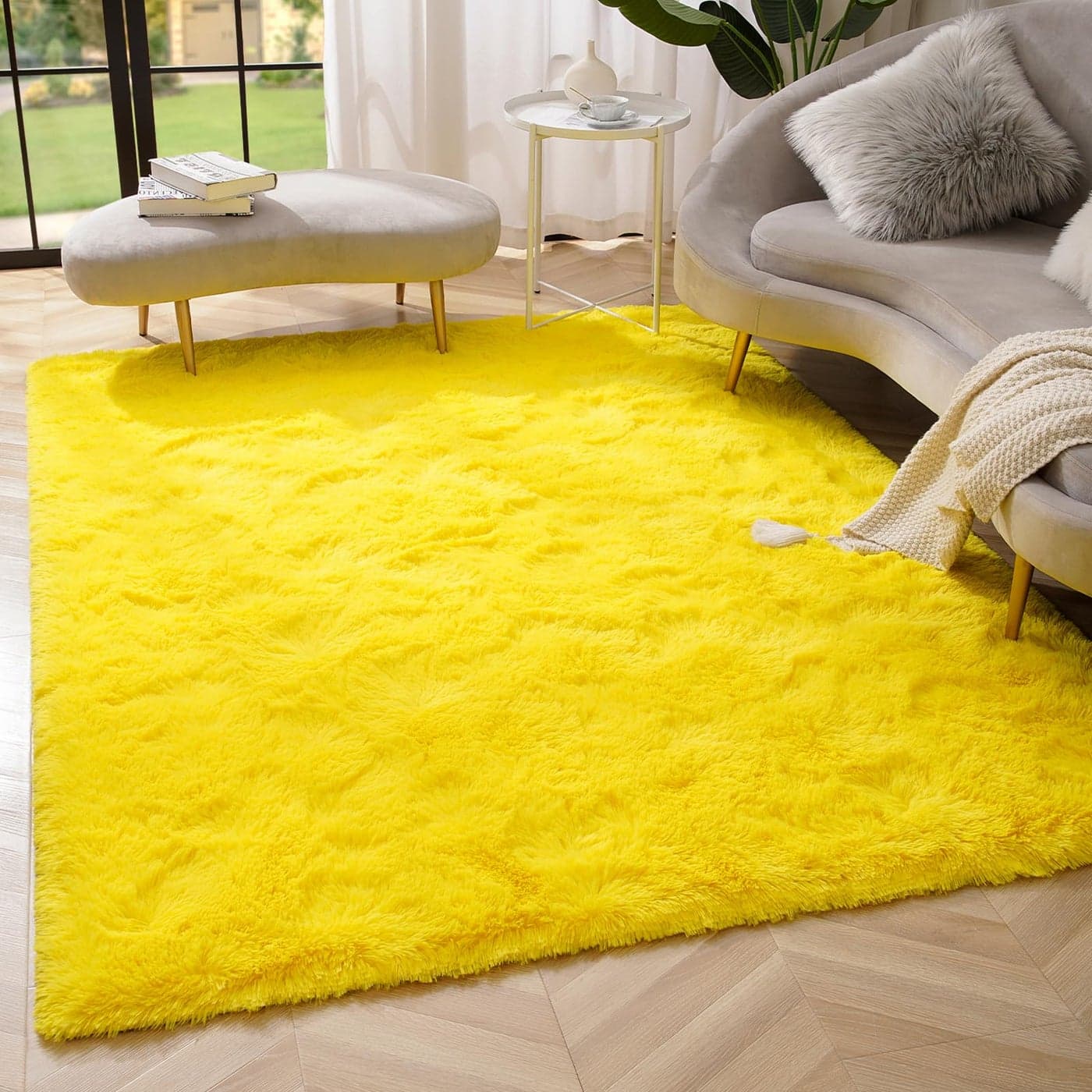 Amearea Premium Soft Fluffy Rug 4x53 Feet Fuzzy Area Rugs for Bedroom Shag Carpet for Living Room Nursery Kids Room Decor Comfortable Indoor Furry Dorm Carpets Yellow