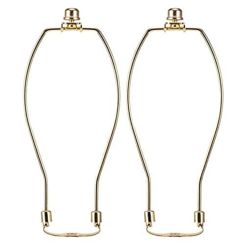 9 Inch Brass Lamp Harp Holder Kits with Finials and Detachable Saddle Bases, Light Duty, Saangseon Set of 2 DIY Lighting Accessories Horn Frame Lampshade Brackets