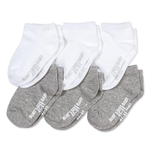 Burt's Bees Baby, Unisex Baby, 6-pack Ankle With Non-slip Grips, Made With Organic Cotton Casual Sock, Heather Grey/White, 3-12 Months US