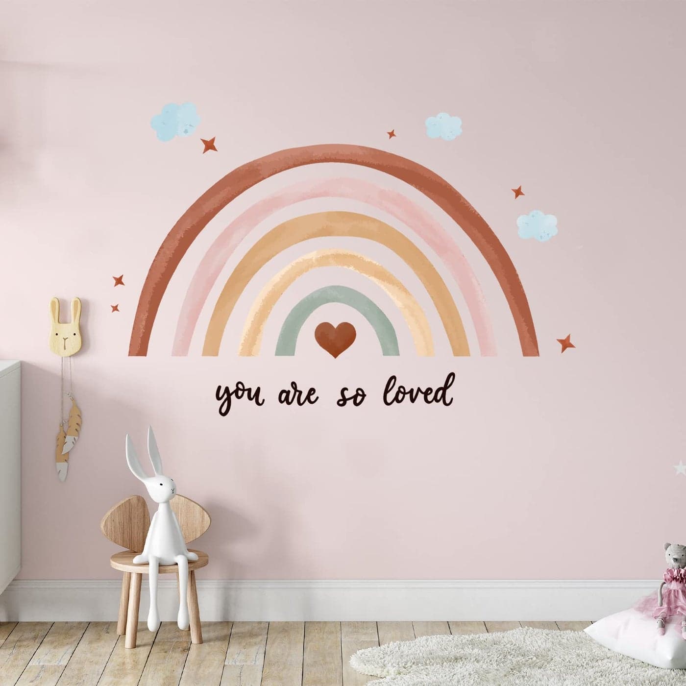 Containlol 30 x 14 Inch Rainbow Wall Decal Pastel Large Heart Wall Stickers Decor Peel and Stick Boho Wallpaper Decor for Girls Kids Bedroom Nursery Playroom OrangeBoho