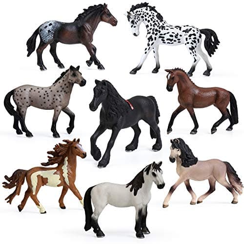 UANDME 8PCS Big Mare and Stallion Toy Figures Plastic Horse Figurines Animal Toys for Girls and Boys Club Cake Topper Party Decoration