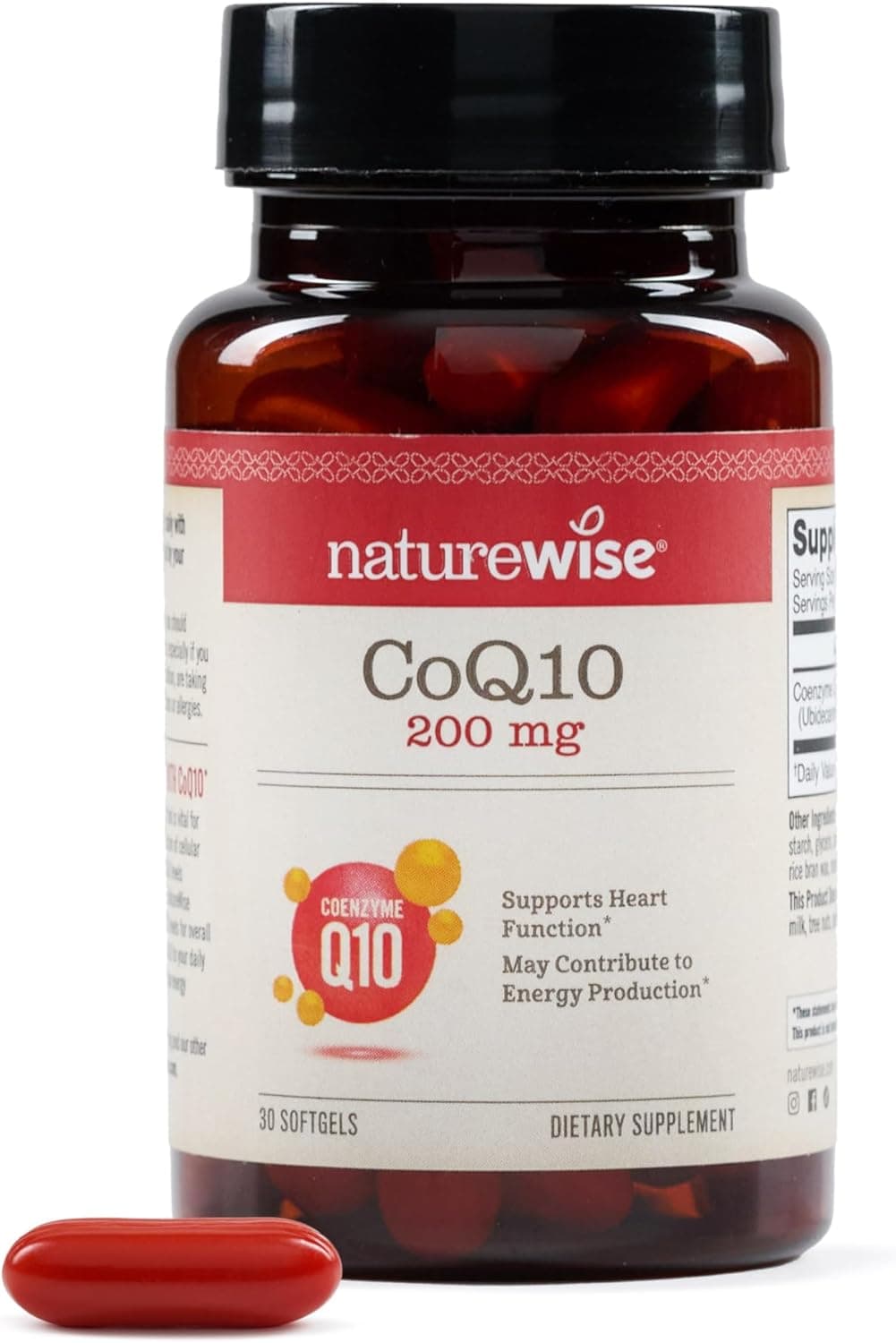 NatureWise CoQ10 200mg Softgels High Potency Ubiquinone Coenzyme Q10 Supplement Antioxidant for Heart Health Energy Vegan NonGMO GlutenFree 30 Count1Month Supply