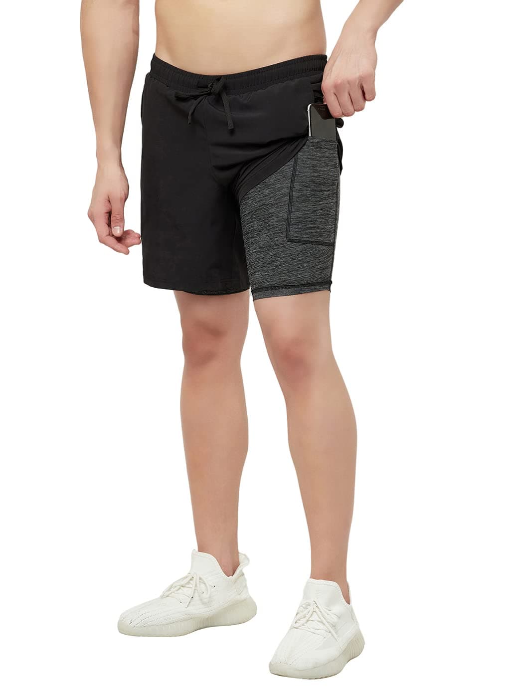 Revo Men's 2-in-1 Sports Shorts with Phone Pocket, Light Weight & Quick Dry for Gym, Running & Athletic wear (Black, XX-Large)