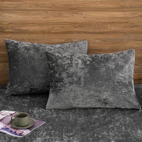 PHF Truly Velvet Pillowcases Standard Size No Insert 2 Pack Ultra Soft Breathable Pillow Shams Covers with Envelope Closure 20 X 26 Luxury Cozy Warm Fuzzy Flannel CharcoalDark Grey