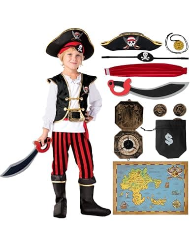 Spooktacular Creations Pirate Costume for Kids Boys Classic Red Pirate Outfit Deluxe Set with Toy Accessories for Toddler Halloween Pretend Roleplay Themed Party 3T 34 yrs
