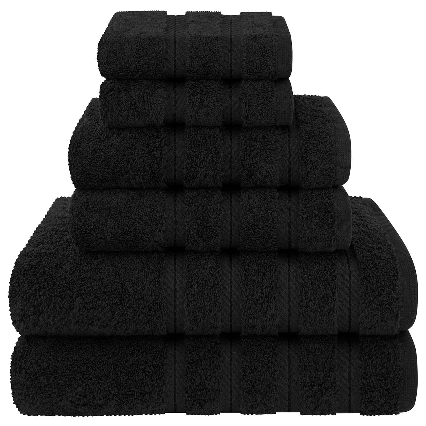 American Soft Linen Luxury 6 Piece Towel Set 2 Bath Towels 2 Hand Towel 2 Washcloths 600 GSM 100 Cotton Turkish Towels for Bathroom Black Towel Sets