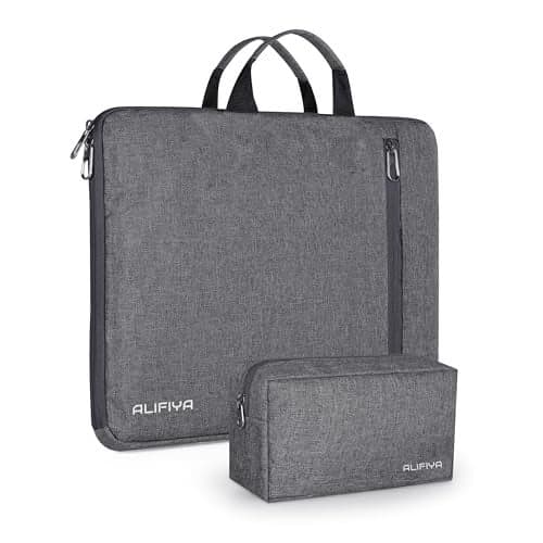 Alifiya 16 Inch Laptop Sleeve Cover Bag with Charger Pouch - Water-Resistant Case for MacBook, Dell, HP, Lenovo - Ideal for Office & Travel Use - Grey