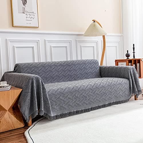Deep Dream Sectional Covers for 3 Cushion Couch, Sofa Dogs, Geometrical Jacquard Fabric (X-Large, 71" x 118", Dark Grey)