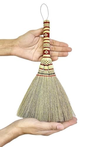 Small Corn Wisk Brush Broom 11 Inch Indoor Heavy Duty Multi Surface Hard & Soft Floor Home Office Cleaning Tool Supplies 100% Handmade for Household Sweeping Indoor Outdoor (staw Soft Broom)