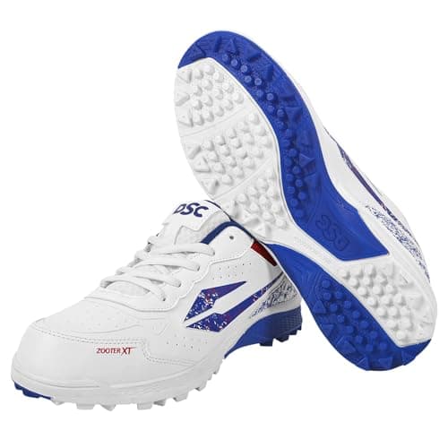 DSC Zooter XT Cricket Shoes | Material: PVC | Lightweight | Dual-Tone Outsole | Excellent Toe & Heel Protection | for Outdoor & Indoor Use | Color: White-Royal Blue | Size: 10UK /11US /44EU