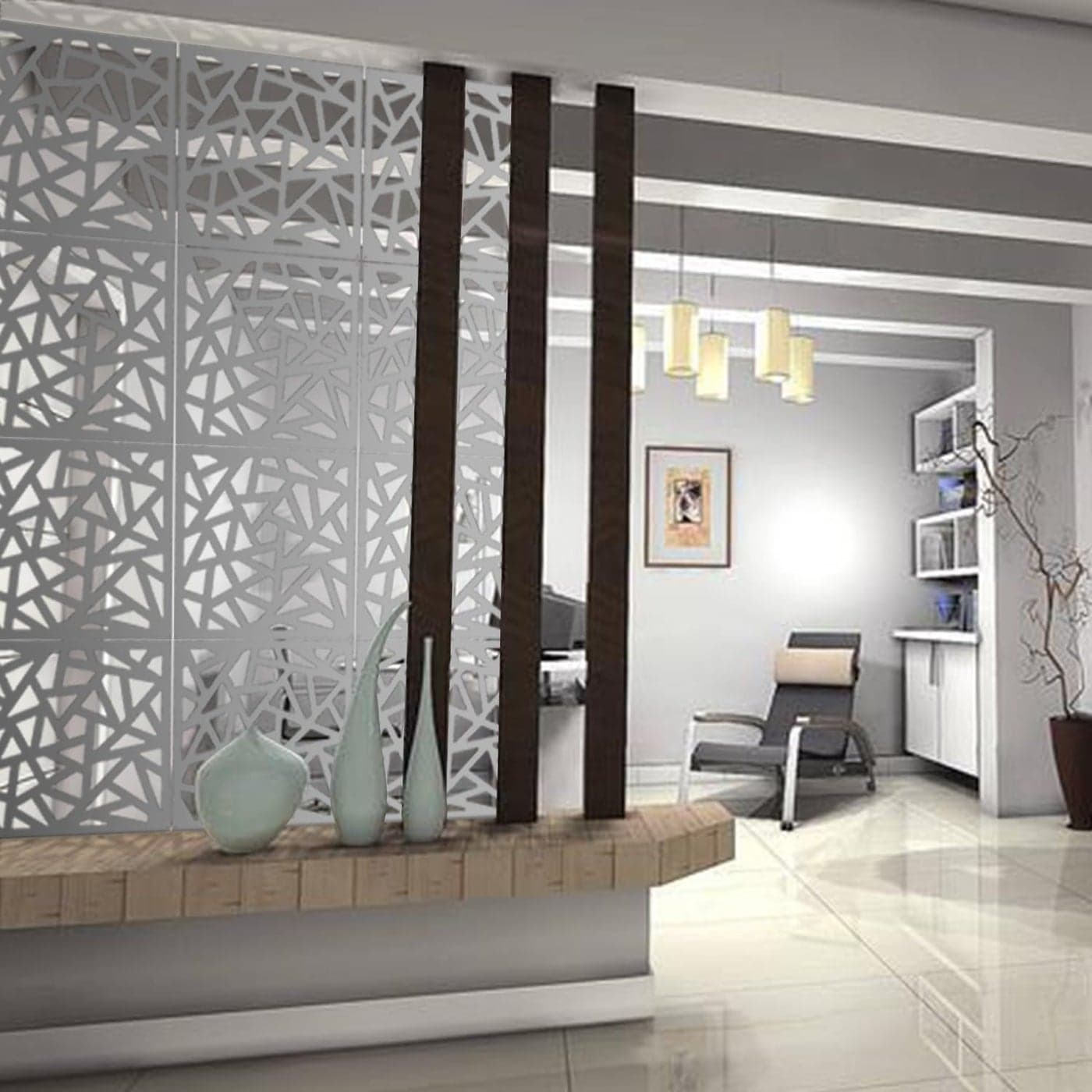 Stepstall Hanging Room Divider Made of Environmentally PVC 12 PCS Room Divider Partitions Panel Screen for Decorating Bedroom Dining Study and SittingRoom Hotel Bar and RestaurantWhite