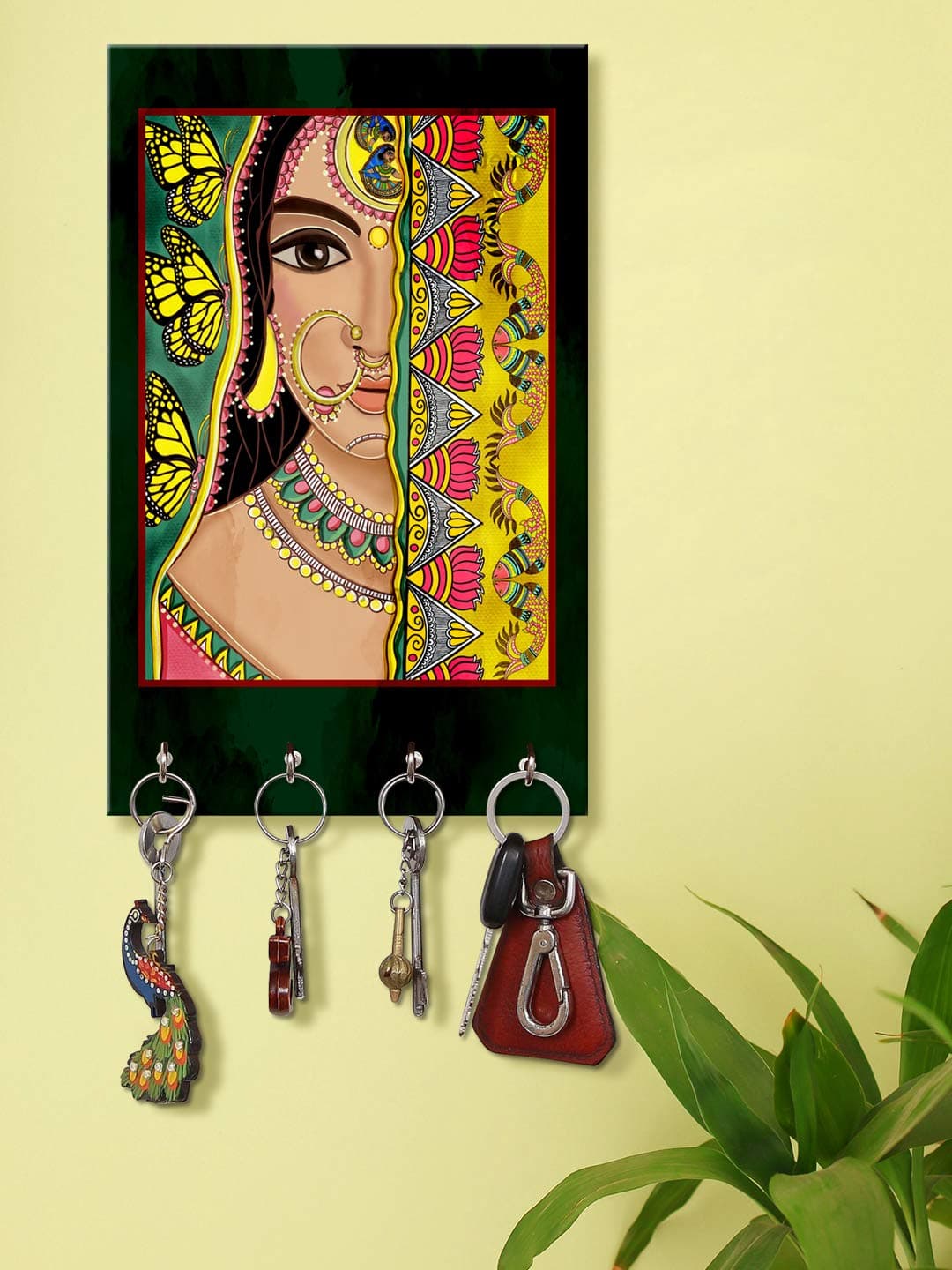 999STORE keys holder for home holder wall mount hanger organizer Indane Women Face key stand for wall (MDF_7.5X12 Inch_Multi) KeyholderP075