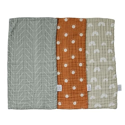 Mebie Baby Burp Cloths, Neutral Print 3-Pack, Muslin Burp Cloth Set for Spit Up, Drool, and More, Boho Burp Cloths for Baby Boy and Girl, Baby Must Haves for Registry