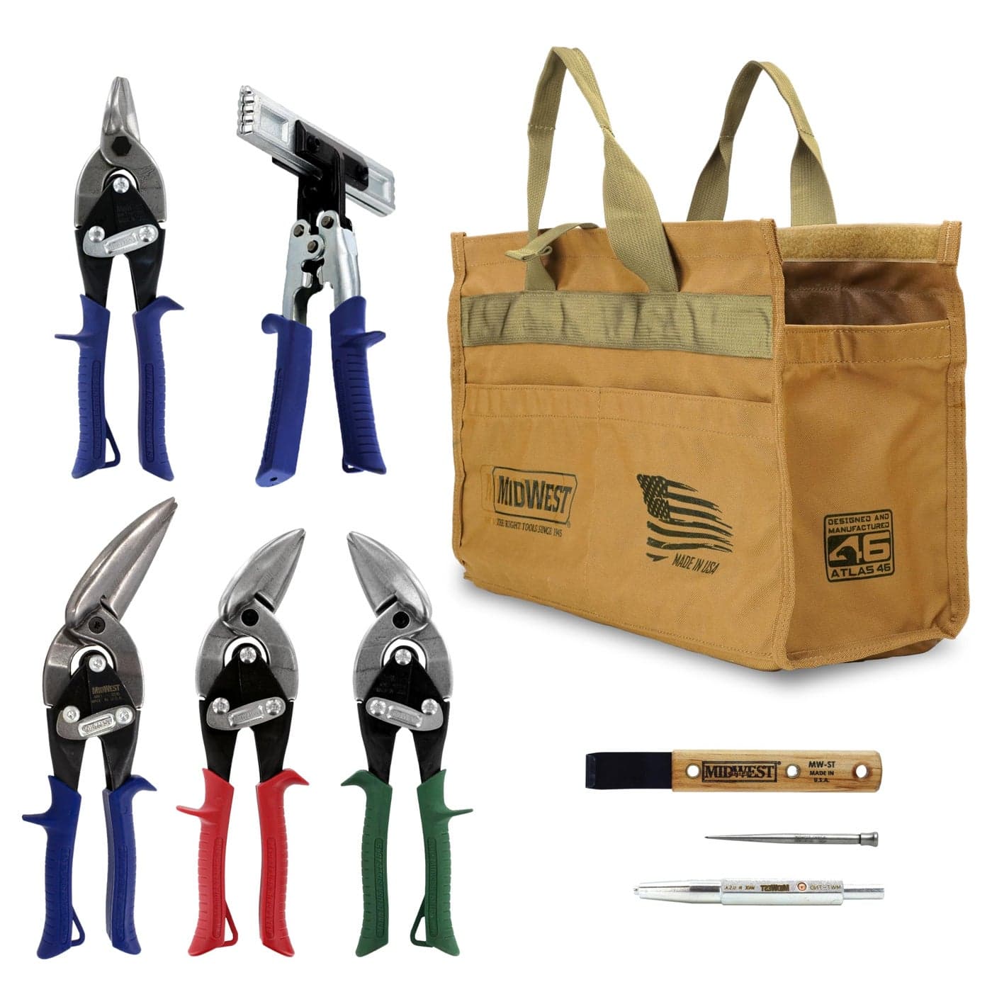 MIDWEST Building Premium Tool Kit 8 Piece Set Includes Aviation Snips More Made in the USA MWTBULDKIT02