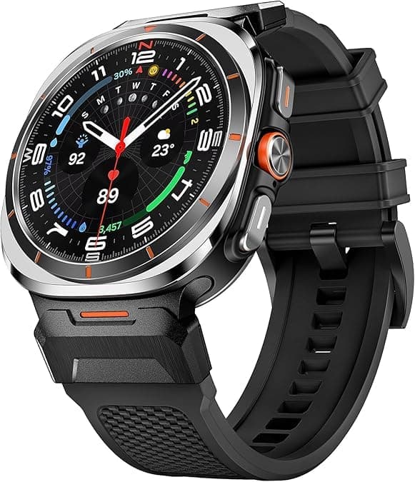 MOROFY Durable Armor Strap Compatible with Samsung Galaxy Watch 7/8 Ultra Band 47mm, Sturdy Stainless Steel Metal Connector Silicone Strap for Galaxy Watch 7/8 Ultra (2025/2024) - Black