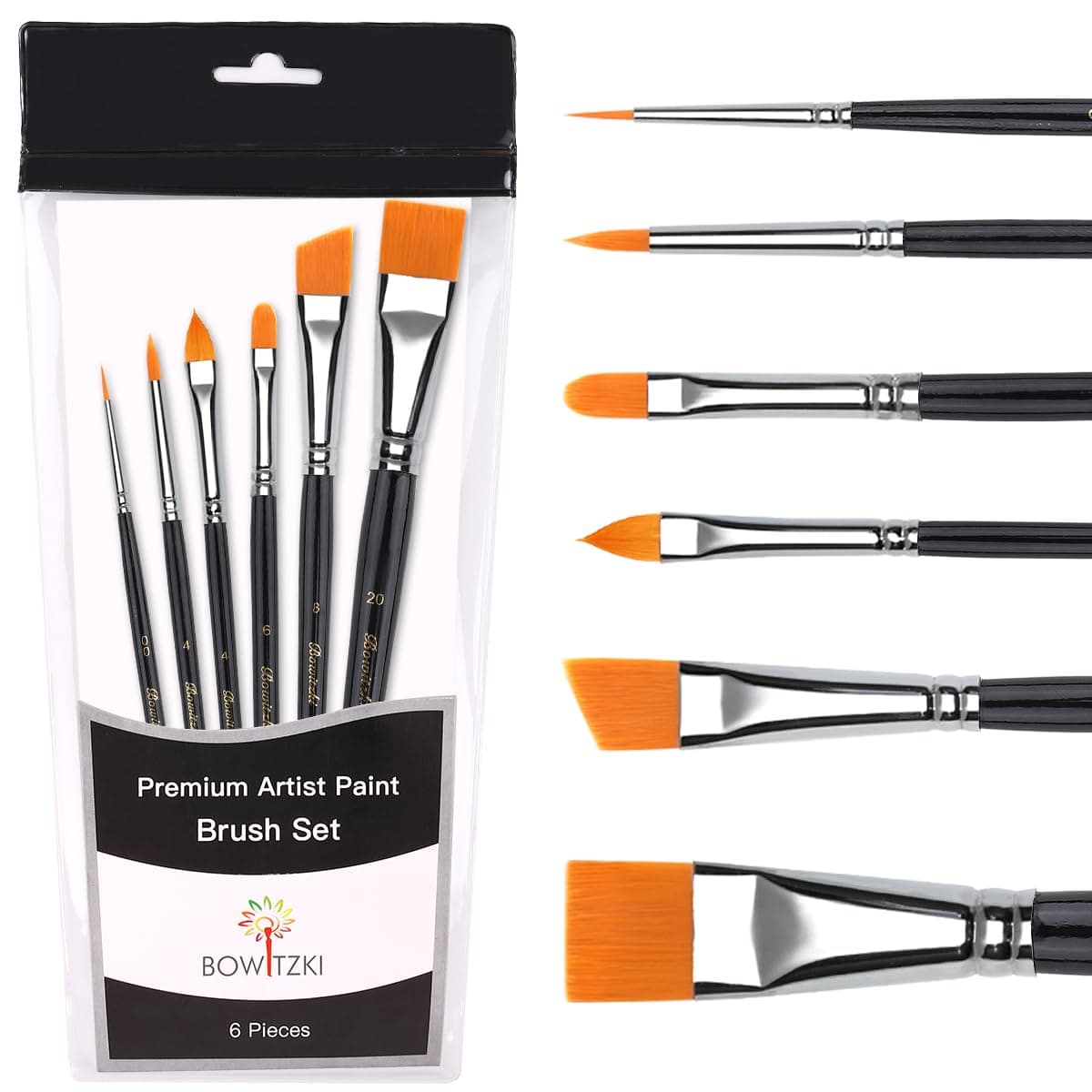 Bowitzki Face Paint Brush Set 6pcs Artist Brushes for Body Face PaintingAcrylic Painting Watercolor Oil Gouache
