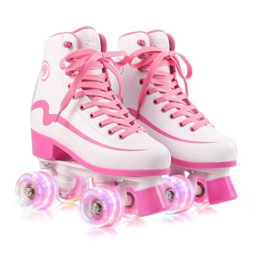 METROLLER Classic Roller Skates Girls Ages 8-12 Women's Quad Skates with Light up Wheels, High-top PU Leather Indoor Recreational Skates
