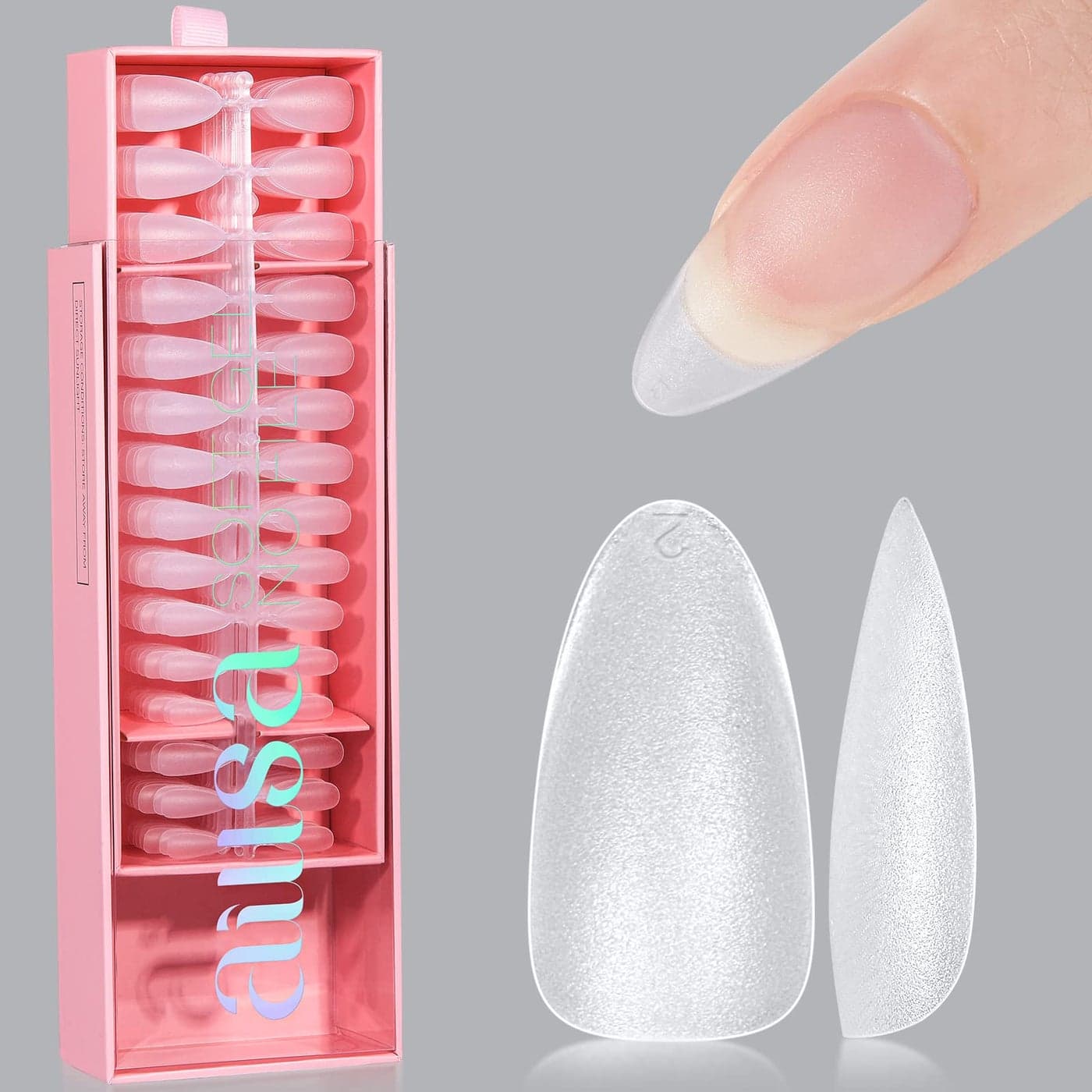 AILLSA Almond Nail Tips 450pcs Soft Full Cover Gel Nails Tips Matte Preshaped Press On False Extension Gelly Nail Tip for Acrylic Nails Professional 15 Sizes Medium Nails Tip for Beginners