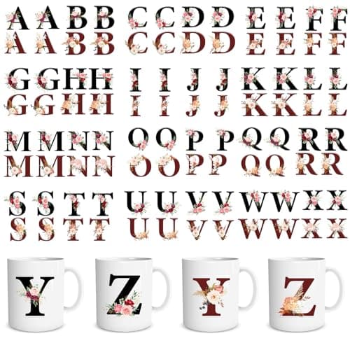 Rngmsi UV DTF Cup Wrap 13 Sheets Letter UV DTF Cup Wraps for 16 oz Alphabet Flower Uvdtf Decals Waterproof Rub on Transfer Stickers for Glass Cups Wood Crafts