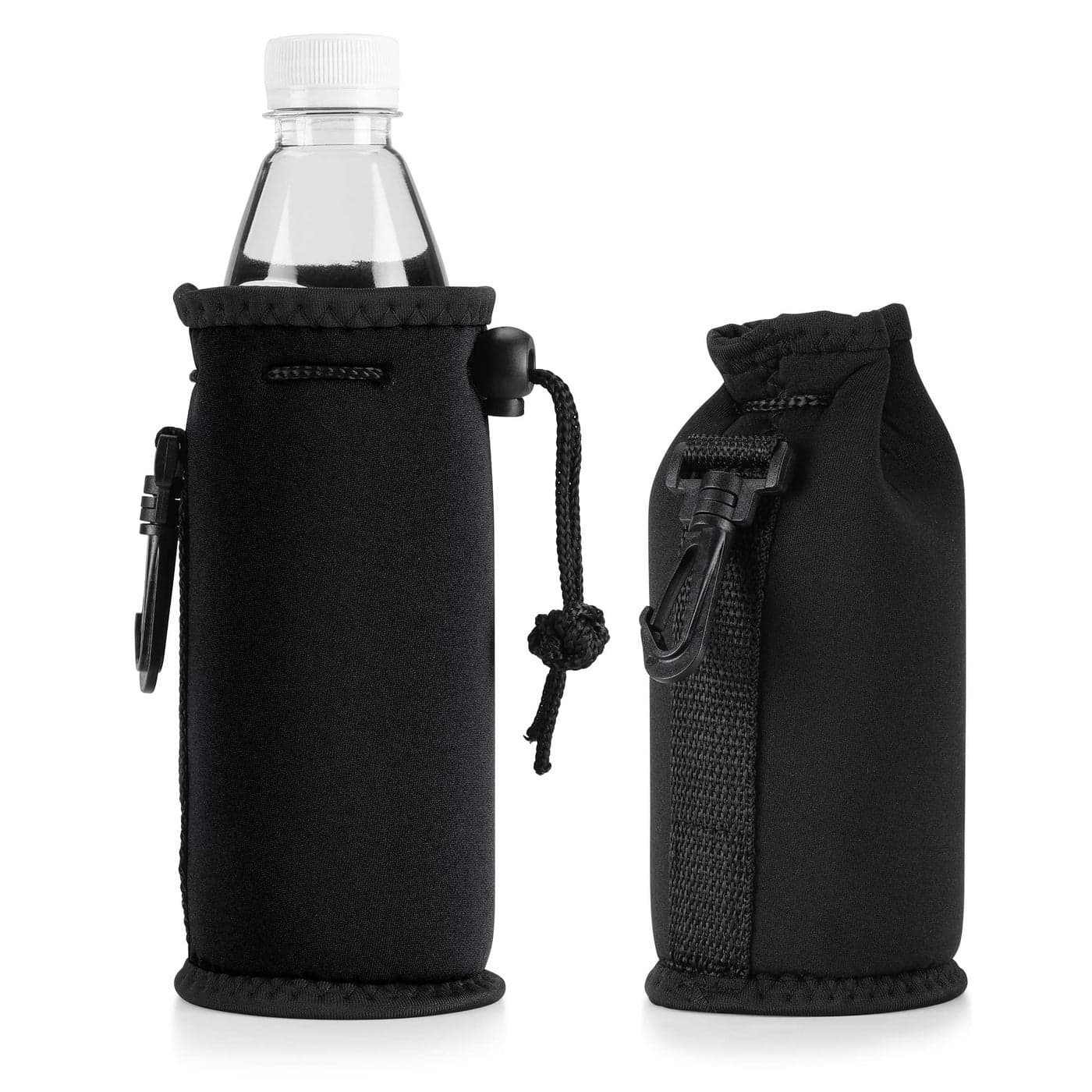kwmobile Cooler Jacket for Bottles Neoprene 500ml Bottle Cooler with Clip for Bags and Drawstring Closure Set of 2 Black