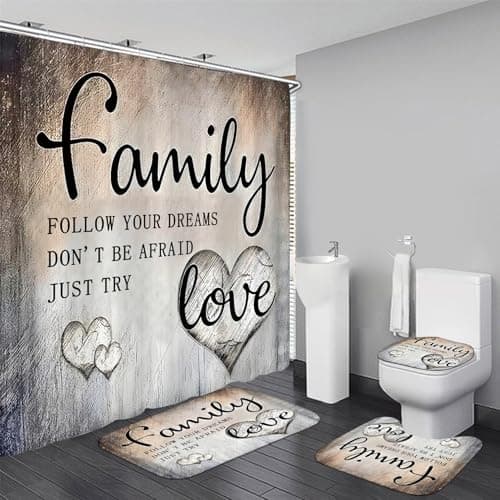 AZHM Inspirational Motivational Shower Curtain Set for Bathroom 4 Pcs Black Bathroom Accessory Decor Sets with Shower Curtain and Rugs
