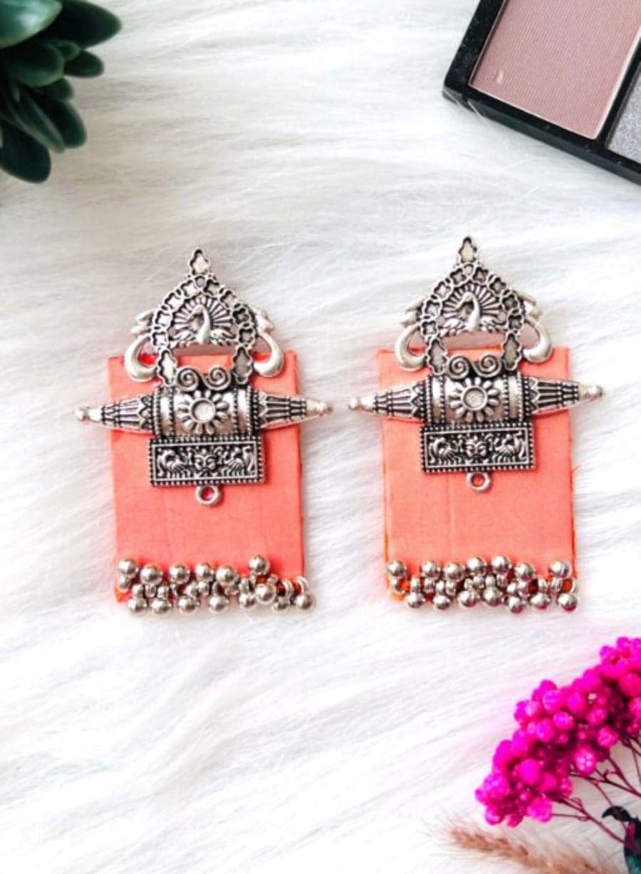 Women Peach Fabric Handcrafted Earrings